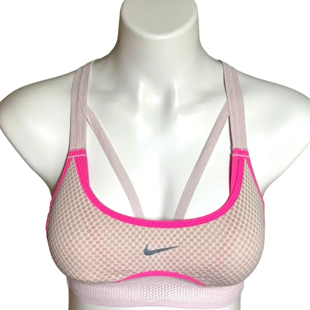 Nike Dri Fit Racerback Strappy Sports Bra Removeable Pads Pink Small